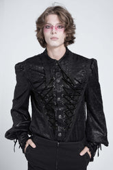 Black Long Puff Sleeves Jacquard Lace Men's Gothic Blouse